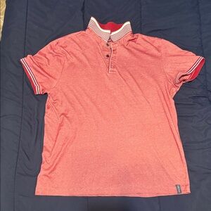 Perry Ellis Red Polo Shirt with Striped Collar